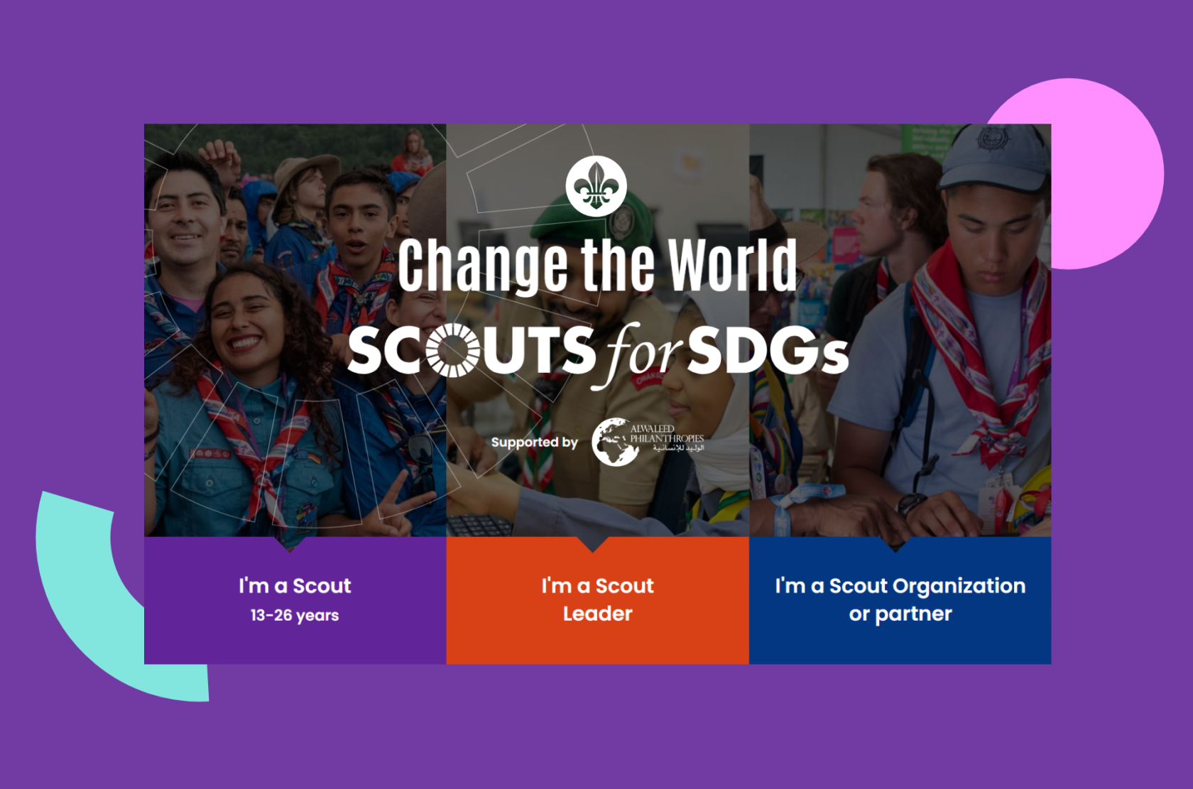 Baner promujący Case study  „Scouts for SDGs” z hasłem „Change the World”
